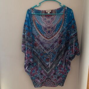 ONE WORLD Blue and Purple Patterned Tunic